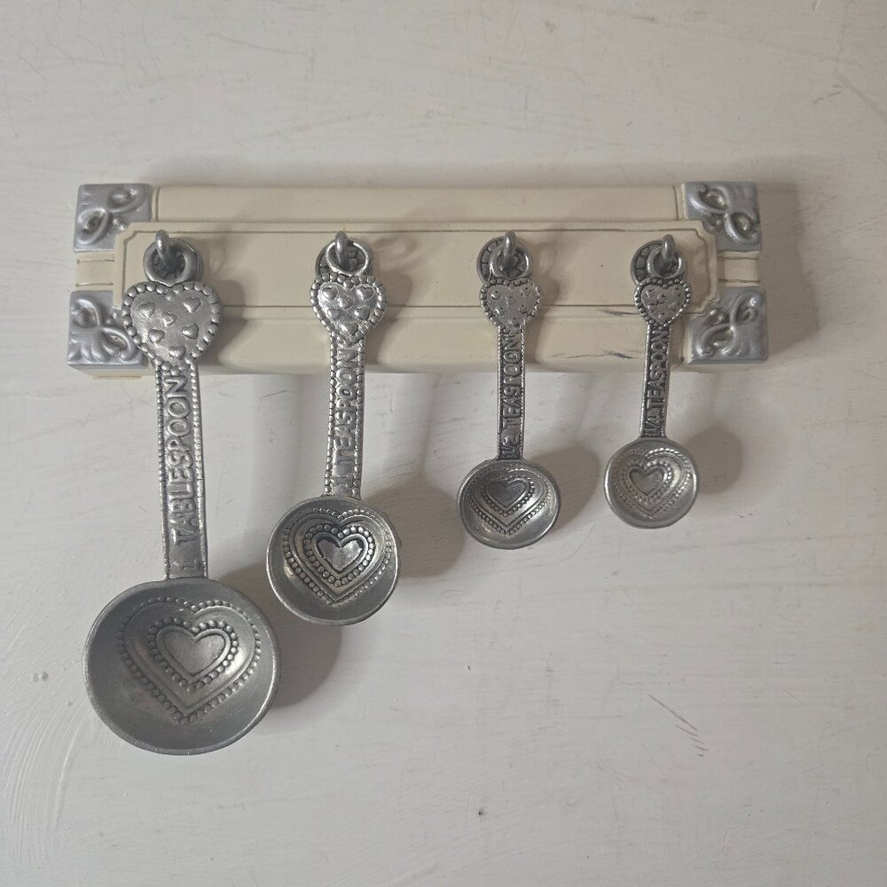 Ganz Pewter Measuring Spoons Hearts with Hanging Board